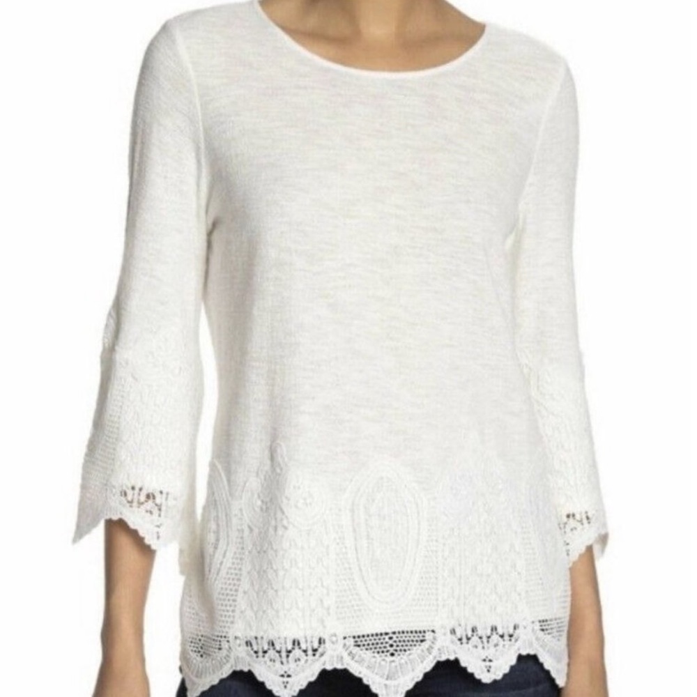 Adrianna Papell Gauzy Crepe Crochet Trim Top Size Medium Women